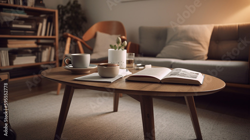 Stampa su tela Mockup scene of coffee table in living room and a book on it for showcasing page
