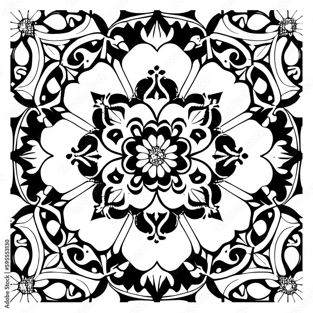 Floral Mandala Pattern Vector Black and White Design Floral Mandala Pattern Vector Black and White Design