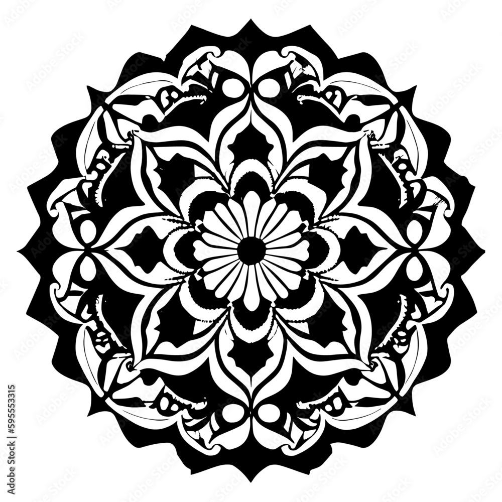 Fototapeta premium Floral Mandala Pattern Vector Black and White Design