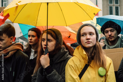 Junge Menschen auf einer Demonstration - Generative AI photo