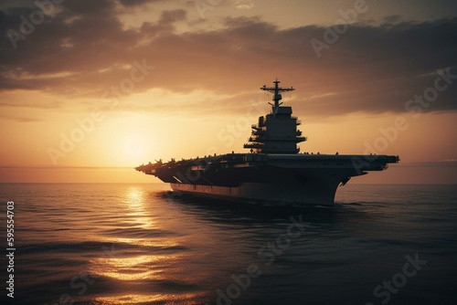 Hunt for aircraft carrier at sunset. Generative AI