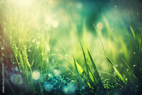 A close up of some grass with water droplets, created with Generative Ai Technology