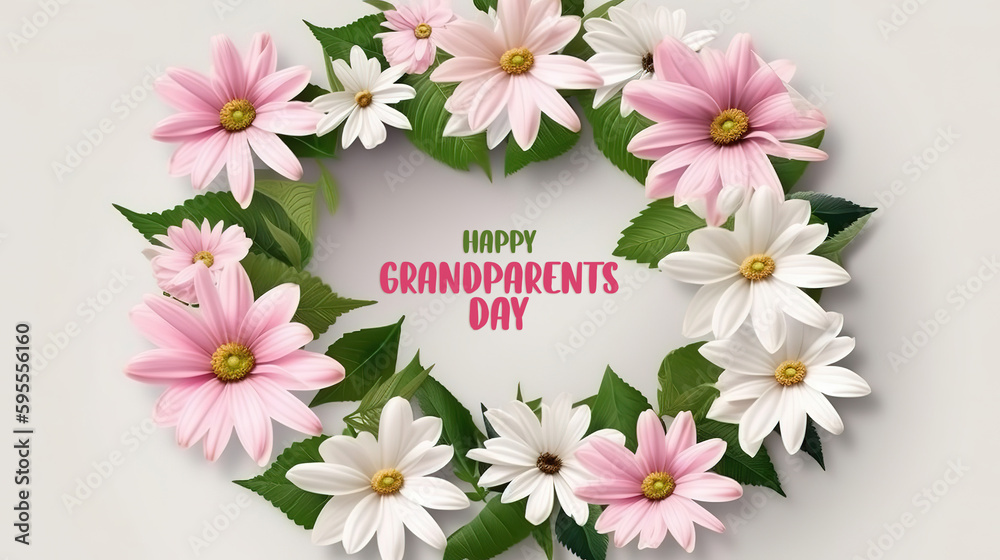 Happy Grandparents Day easter invitation with eggs and daisies on a blue background. Generative Ai Happy Grandparents Day easter invitation with eggs and daisies on a blue background. Generative Ai