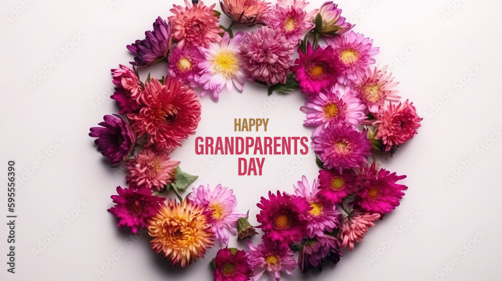 Happy Grandparents Day circle from field flowers. Generative Ai