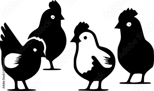Chickens - Black and White Isolated Icon - Vector illustration