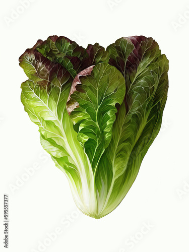 Fresh Romaine Lettuce Isolated on White | AI Generated