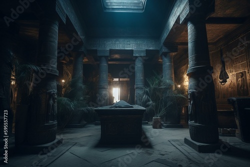 Exploring the mystical crypt of pharaohs. Generative AI photo