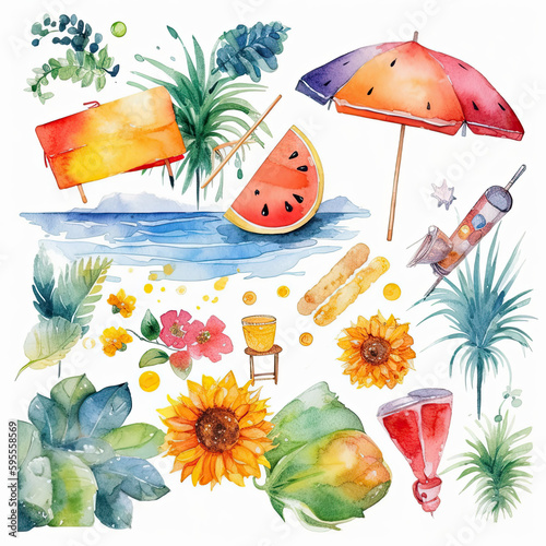 set of summer images, clipart