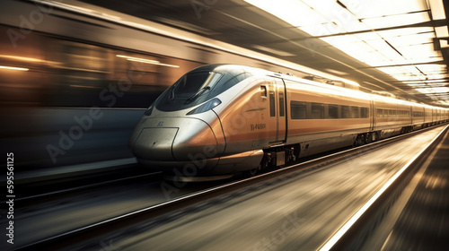 High-speed train, motion blur, slow shutter camera speed created with generative AI technology