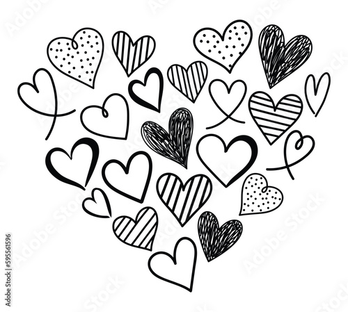 hand drawn vector heart of hearts doodle decoration valentine