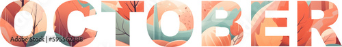 Isolated october sign with pastel colors autumn letters on transparent background. Generative AI.