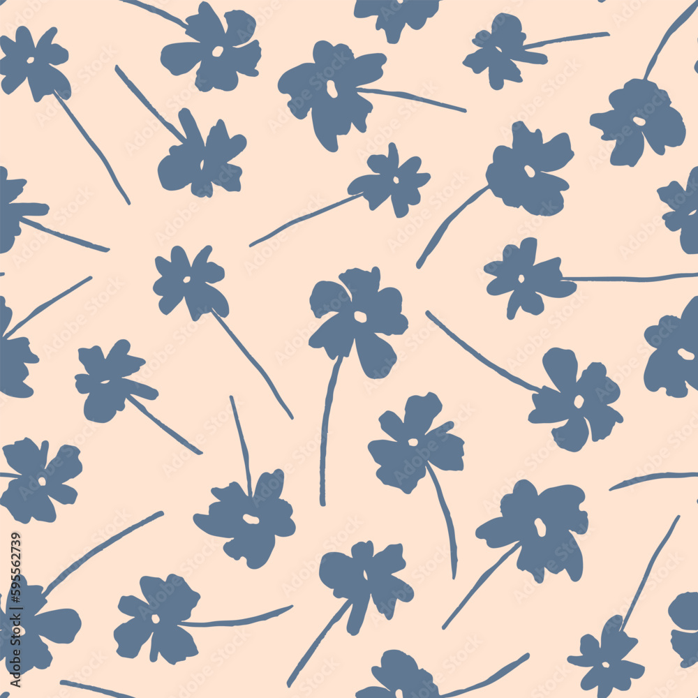 Obraz premium Abstract, random placed flowers seamless repeat pattern. Botanical, vector all over surface print.