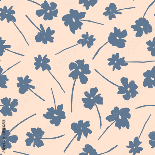Abstract, random placed flowers seamless repeat pattern. Botanical, vector all over surface print.