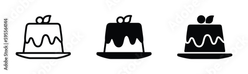 Pudding icon vector. Pudding dessert with fla and fruit icons in line and flat style. Bakery sign and symbol. Vector illustration