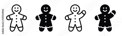 Gingerbread man cookies bakery icons vector set. Gingerbread man sweet dessert icon in line and flat style. Bakery sign and symbol. Vector illustration