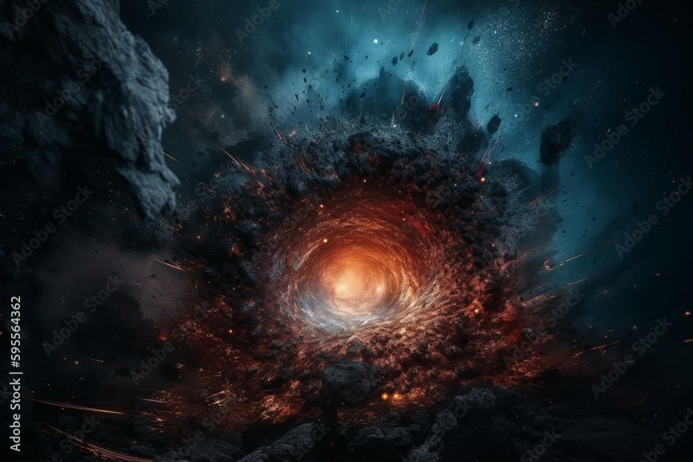Stunning image of a galactic blast and a singularity in a black hole. Generative AI