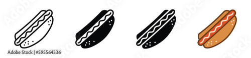 Hot dog sandwich icon vector. Hot dog icon symbol in line, flat, and colors style in white background. Bakery sign and symbol. Vector illustration