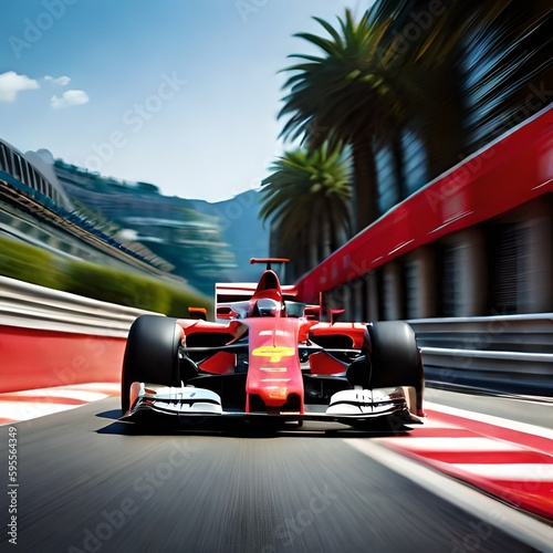 Race driver pass the finishing point and motion blur backgroud photo