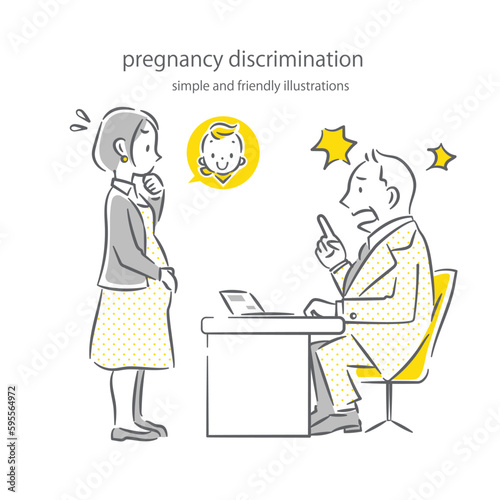 マタハラを受ける妊娠中の女性会社員　シンプルでお洒落な線画イラスト