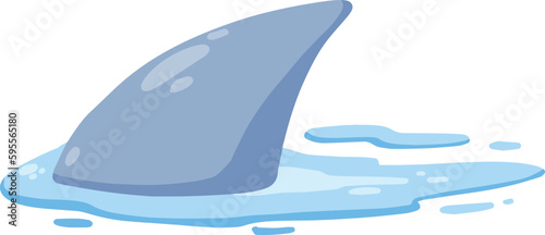 Shark fin. Predatory fish under water with waves. Drawing for print with dangerous marine animal. Flat cartoon illustration