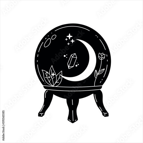 Magic crystal ball and gems. Mystical and magical ritual. Spiritual mystery future teller. Astrology and fortune.