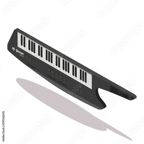 Music instrument electric synthesizer isolated on white background. Isometric 3d element in vector design style for concert show, musical performance. Acoustic sound device button. Vector illustration