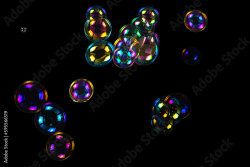 Soap bubbles isolated on a black background.