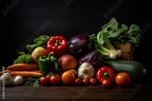 Assorted veggies on a plain backdrop. Generative AI © Ayub
