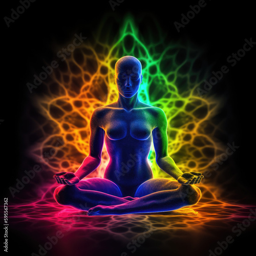 person in lotus position meditating - by generative ai