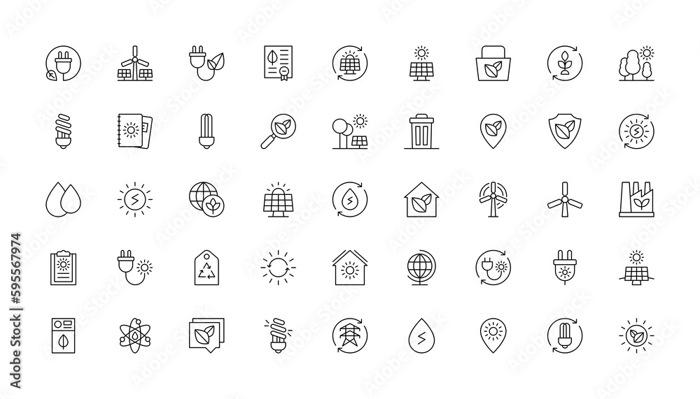 Eco friendly related thin line icon set in minimal style. Linear ecology icons. Environmental sustainability simple symbol and sign
