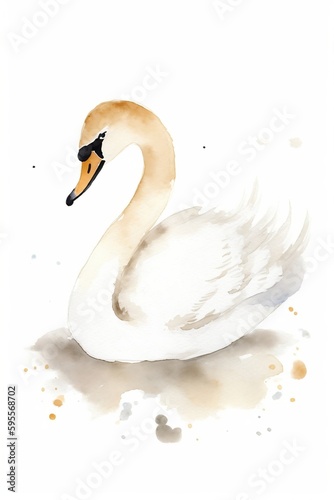 Fototapeta Naklejka Na Ścianę i Meble -  beautiful watercolor swan illustration, generative AI