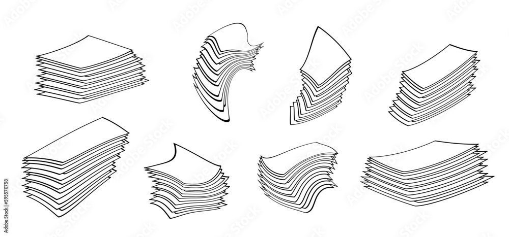 Writing paper. Cartoon empty A4 or A3 copy paper, stacked paper. Flat paper stack. Document, paperwork. Stationery stacked papers icon. Pile papers, file, web icon. Printouts, hardcopy documents.  - obrazy, fototapety, plakaty 