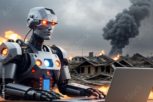 El robot del mañana trabajando en su portátil © OBN Digital Art