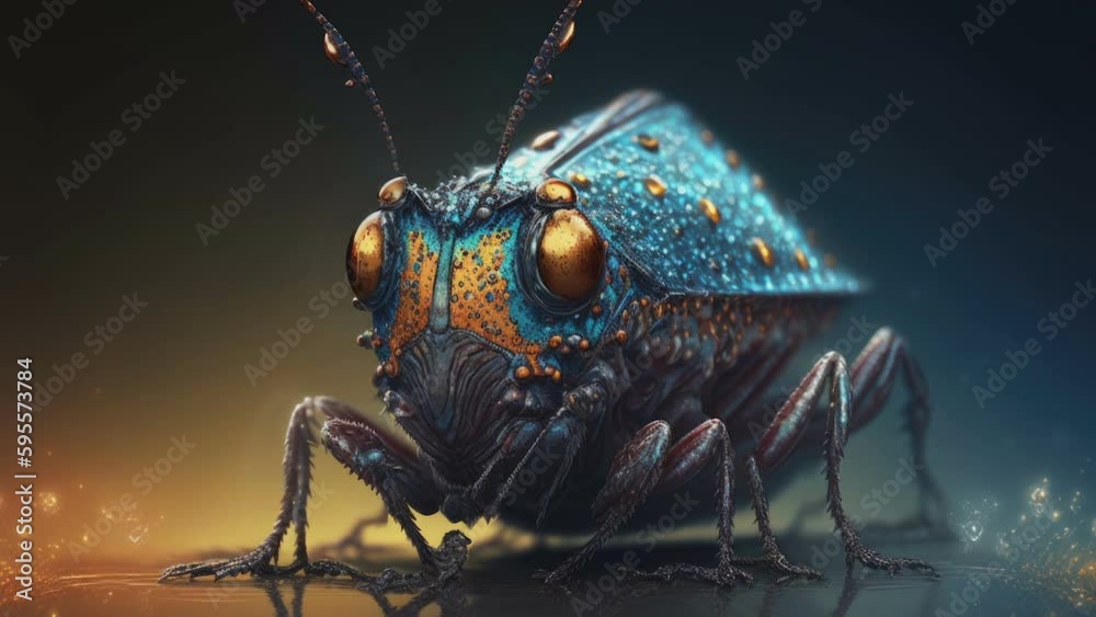 The closer look of the blue color beetle bug with the big round eyes and the antennas AI generated