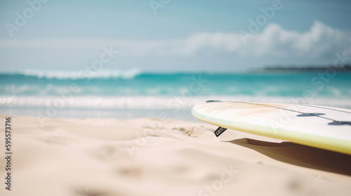 surfboard on the beach. generative AI 