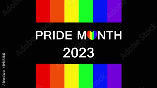 LGBT Pride Month 2023 concept. 2023 Gay Parade annual summer event. Motion graphic design, 4K footage, holiday animation. Isolated on black background.