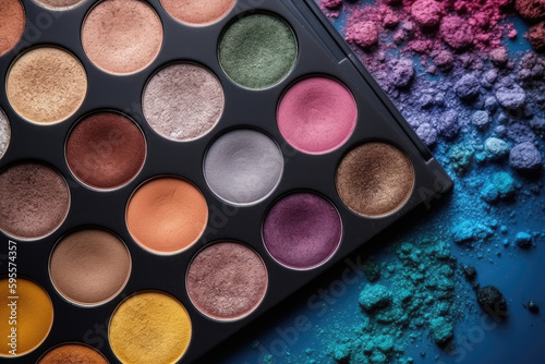 Makeup eye shadow pallette, colorful glamour powder cosmetics