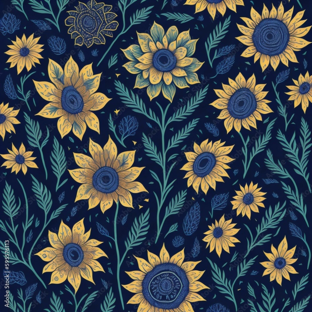 seamless pattern with sun flowers