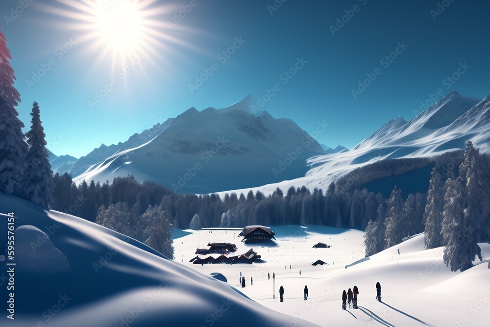 Schnee mit Bergen im Hintergrund der Himmel m - obrazy, fototapety, plakaty 