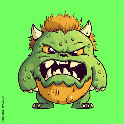 Angry cartoon monster. Vector illustration of a monster on a green background