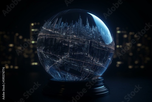3D city sphere in blueprint style. Generative AI