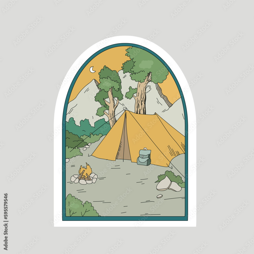 Vintage patch with outdoor summer camp logo. Vector illustration.