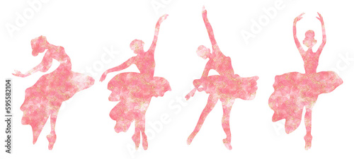 Watercolor dancing ballerina silhouette set. Isolated dancing ballerina.Hand drawn classic ballet performance, pose.Young pretty ballerina women illustration. Can be used for postcard and posters.