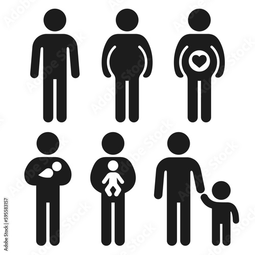 Pregnancy and childbirth icons with man or gender neutral figure
