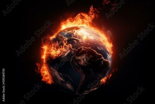 Climate crisis visualization  Earth on fire and melting. Generative AI