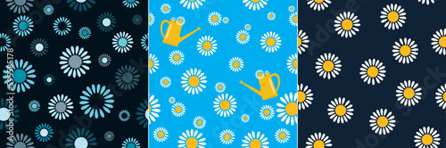 3 verschiedene Varianten eines seamless Pattern mit Margeriten oder Gänseblümchen,  Blumenmotiv 