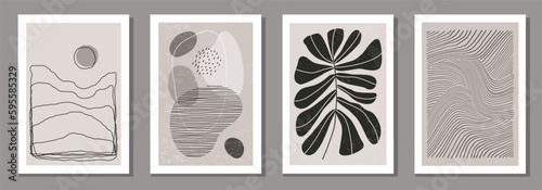 Set of minimalist posters with abstract organic shapes composition