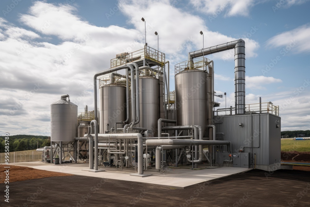 large-scale bioenergy facility, with processing equipment and boilers visible, created with generative ai large-scale bioenergy facility, with processing equipment and boilers visible, created with generative ai