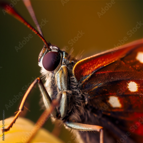 Macro of Head of Little Butterfly sitting on a flower. AI generated content