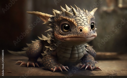Cute baby dragon animal close up Medieval fantasy creature